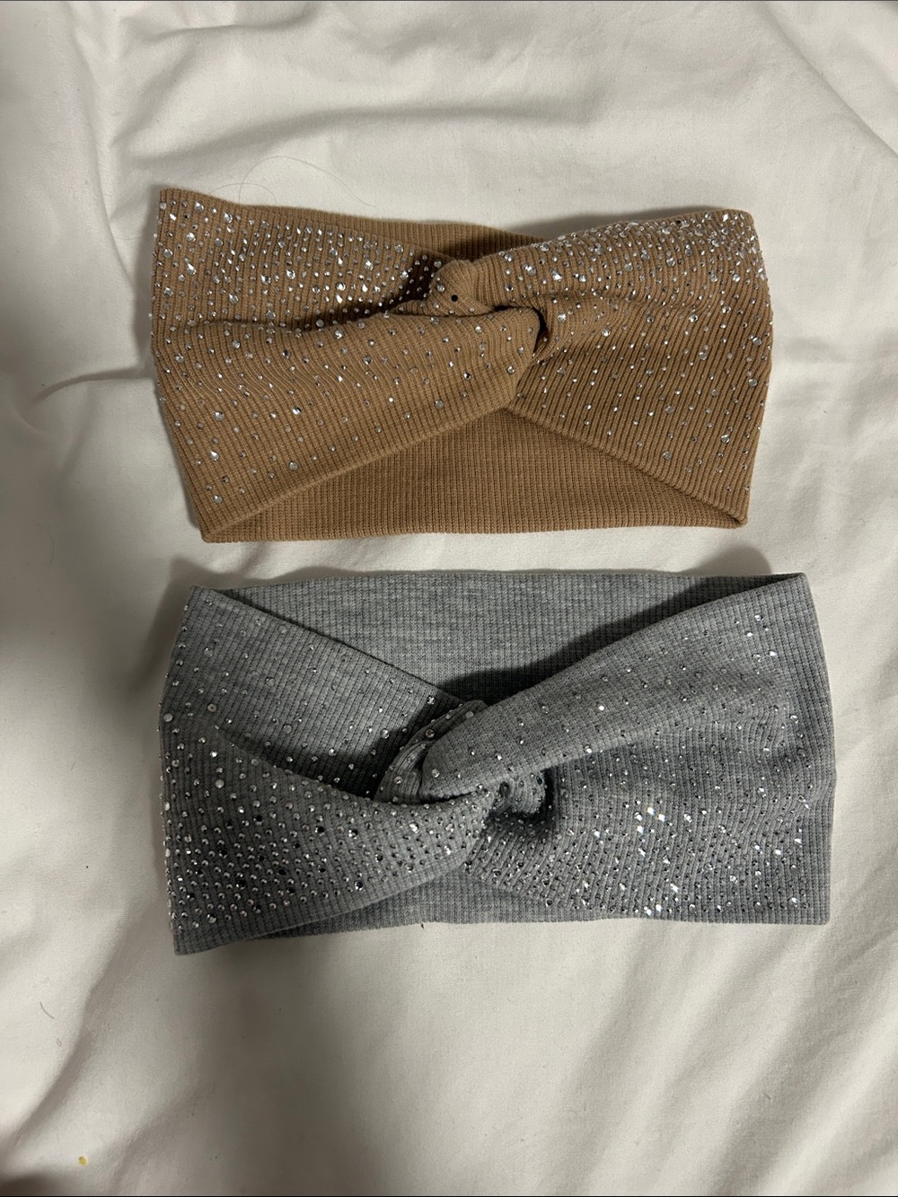 Rhinestone Knit Twist Headbands - Brown and Gray - Runs Small